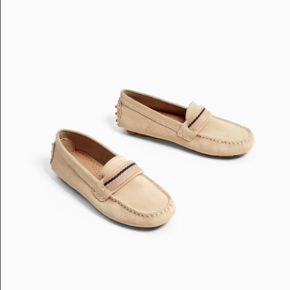 Zara kids tan leather loafers